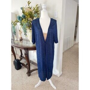 Torrid Navy Blue Space Dye Pointelle Knit Longline Cardigan Duster – Size 2
